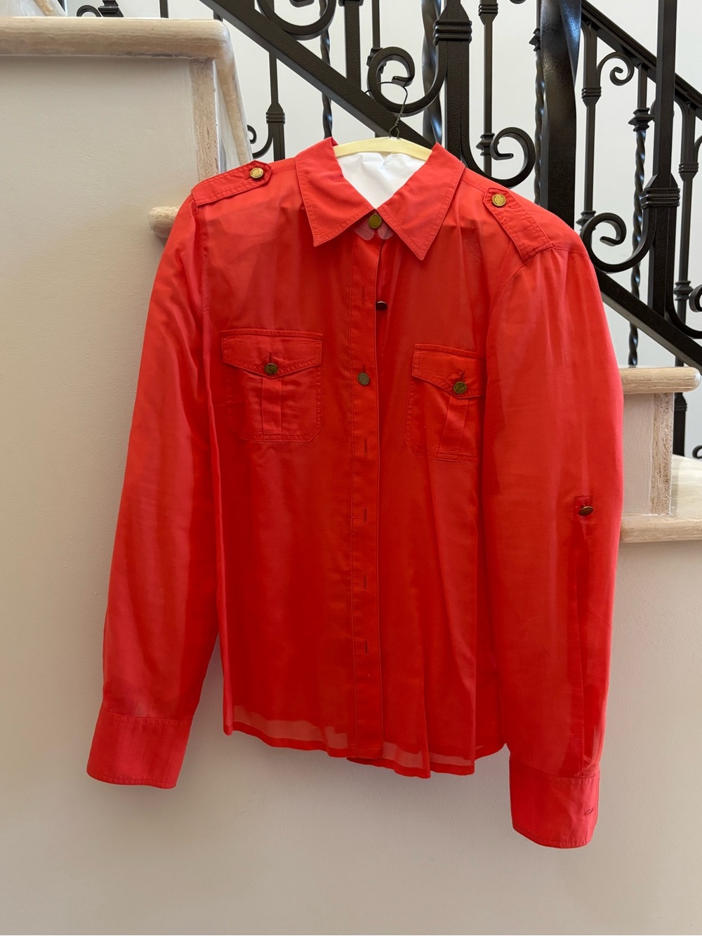 Red Men's Lightweight Button-Front Shirt Jacket